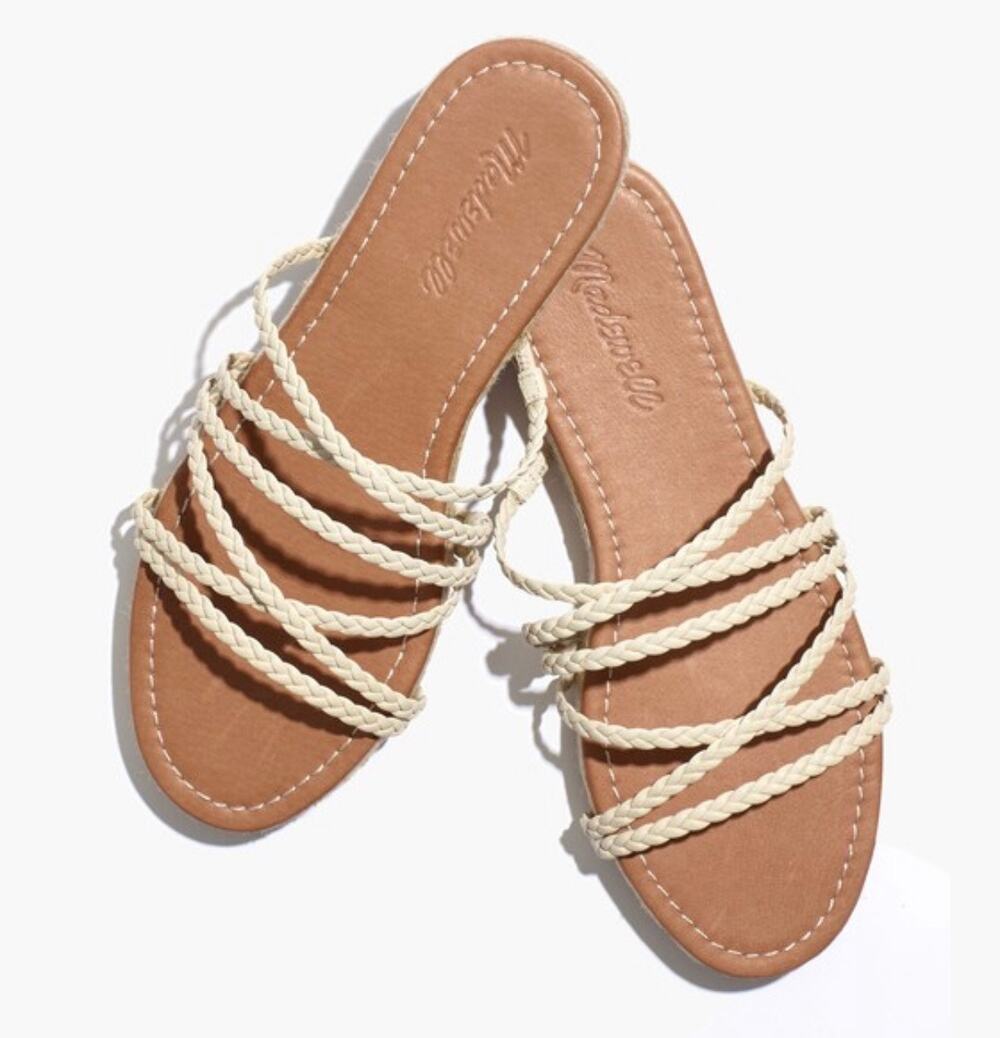 Madewell Kathryn Leather Espadrille Slide Sandals Alabaster Size 7 NWOT Coastal
